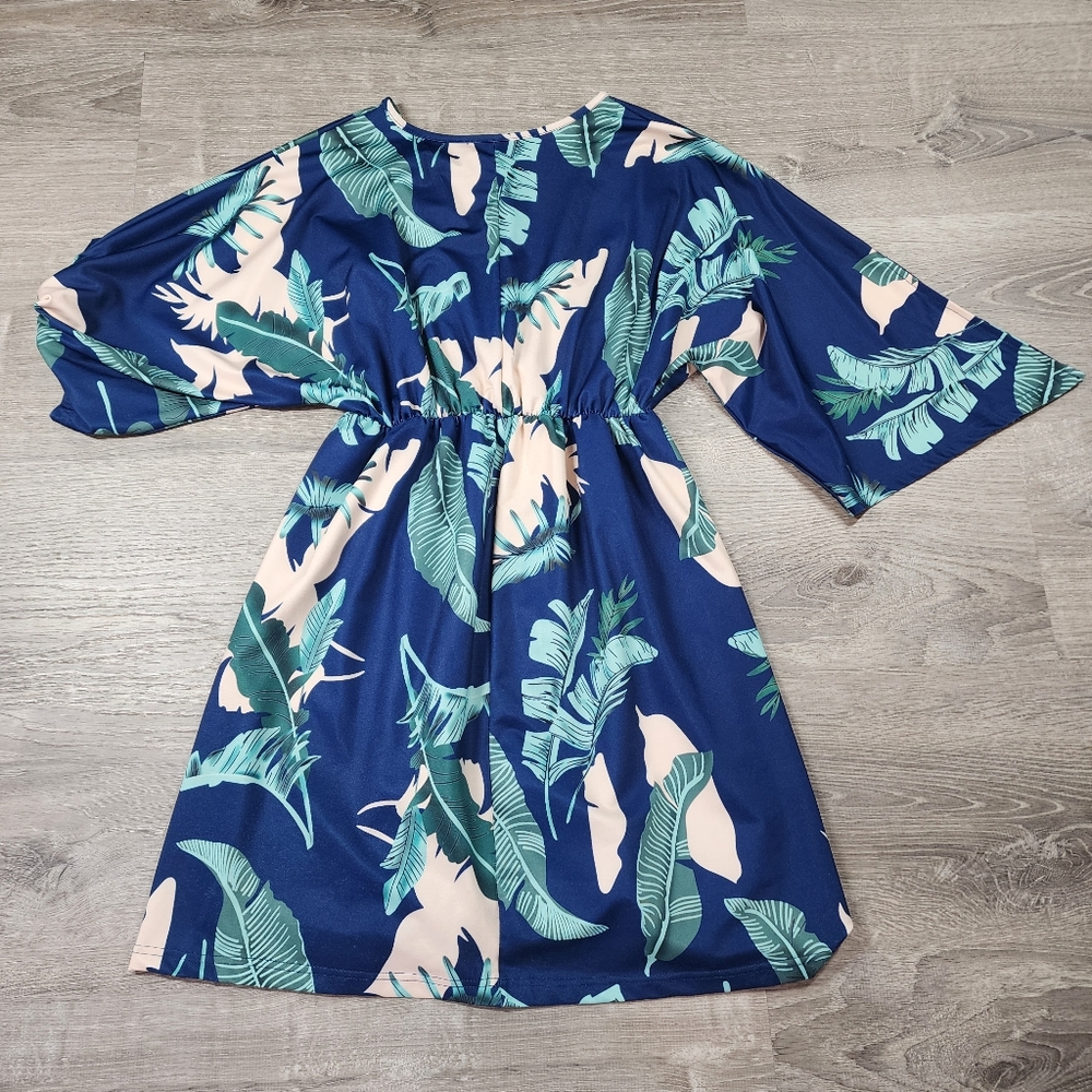 Tropical Navy Blue Floral Cover Up Dress Small - Picture 11 of 15